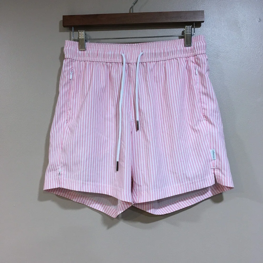 Maamgic Striped Swim Trunks‎ Shorts Mens S Pink Preppy Vacation Resort Beachy